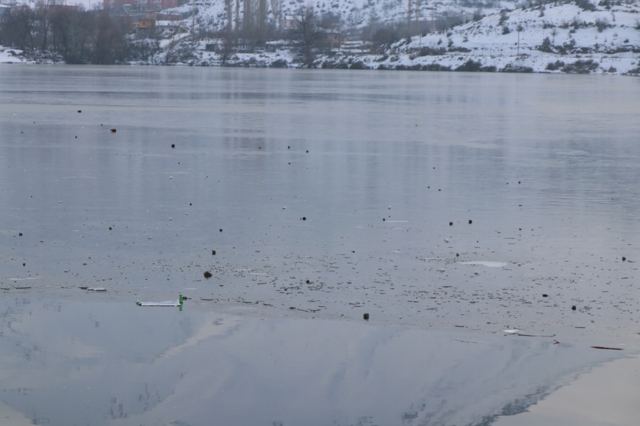 Aksaray Helvadere göleti buz tuttu.