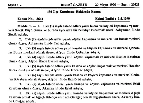 ESKİL VE GÜLAĞAÇ İLÇELERİ 34 YAŞINDA!