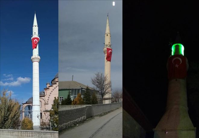 Aksaray Eskil´de minareler bayraklarla donatıldı