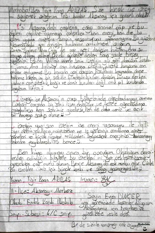 Evren Dinçer, Kendisine Mektup Yazan Öğrenciyi Makamında Misafir Etti