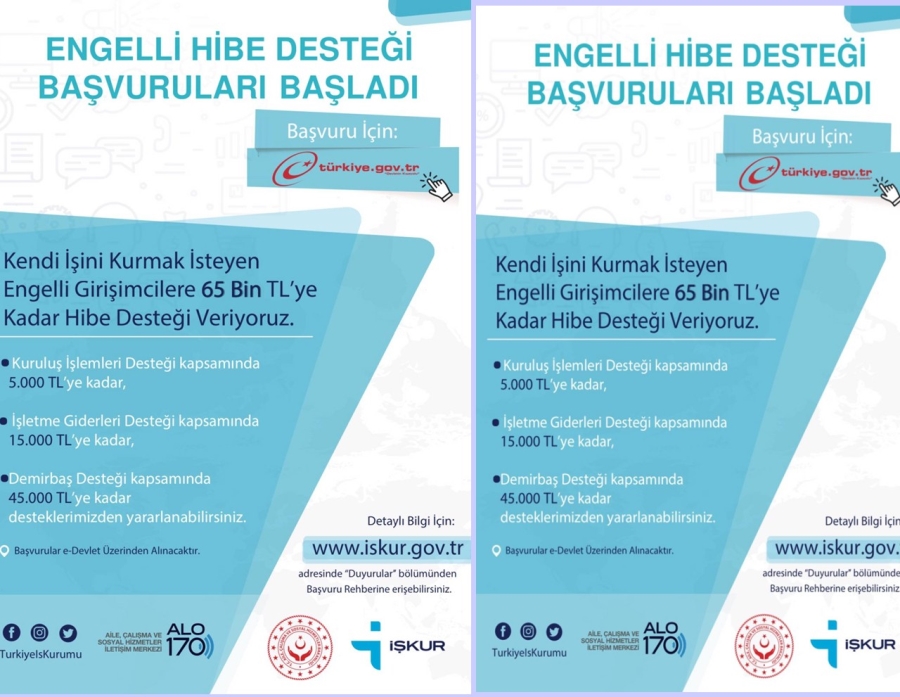ENGELLİ VE ESKİ HÜKÜMLÜ STATÜSÜNDEKİ VATANDAŞLARIMIZA KENDİ İŞLERİNİ KURMAYA YÖNELİK HİBE DESTEĞİ