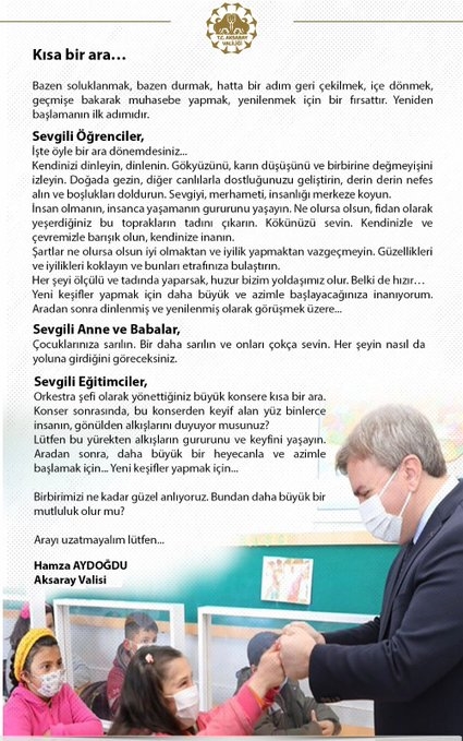 Vali Aydoğdu Tüm Öğrenciler, Öğretmenler ve Veliler İçin Bir Mesaj Yayınladı