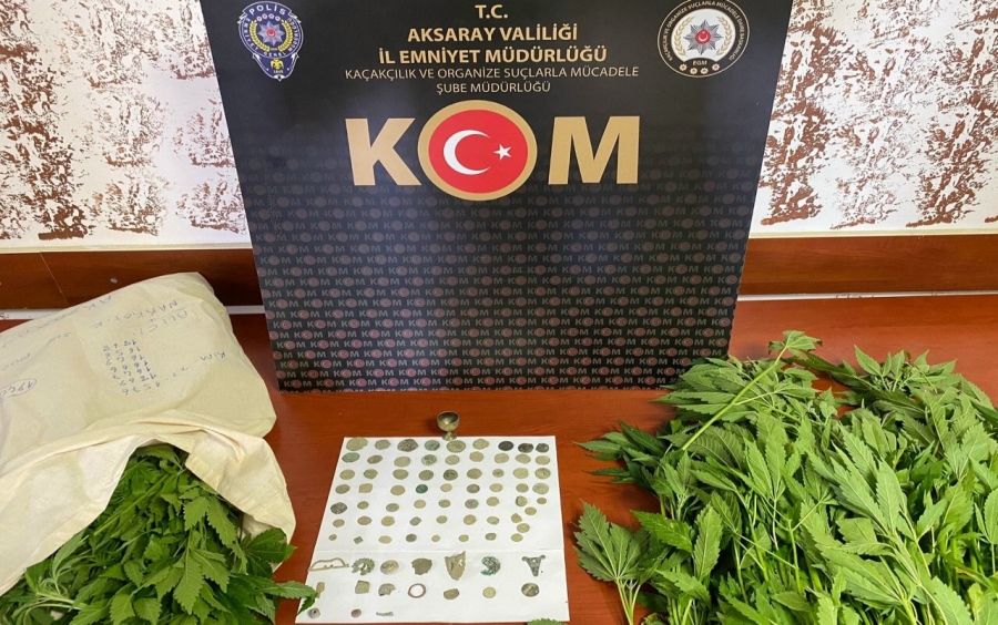 Aksaray'da bir şahıs Hem Uyuşturucu maddesi hem de tarihi eser objeleri ile yakalandı