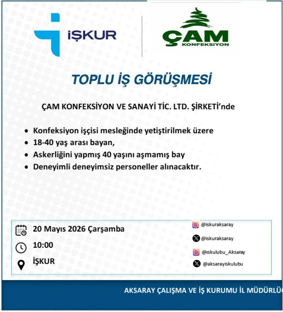 İŞKUR ve Çam Konfeksiyon’dan Toplu İş Görüşmesi Duyurusu