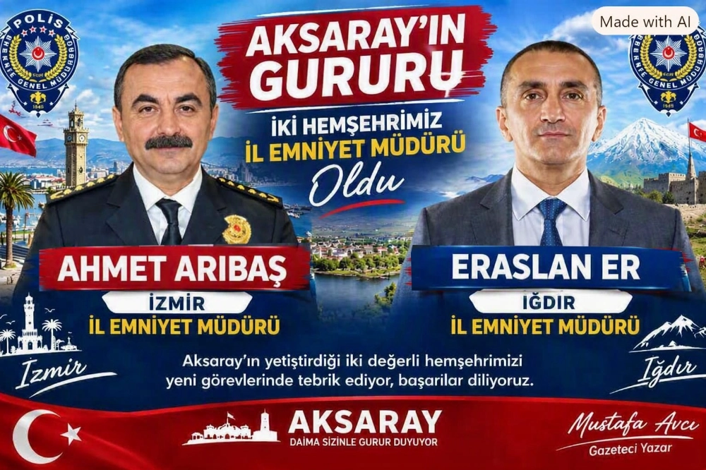 Aksaray'ın Gururları Ahmet Arıbaş İzmir’e, Eraslan Er Iğdır’a İl Emniyet Müdürü olarak atandı